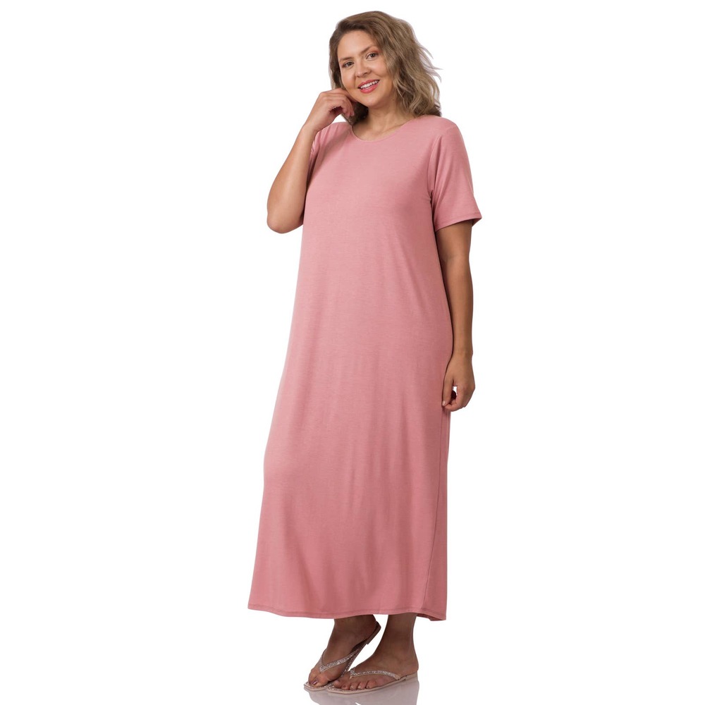 ZENANA WOMEN'S PLUS T SHIRT SHORT SLEEVE ROUND NECK MAXI DRESS LIGHT ROSE